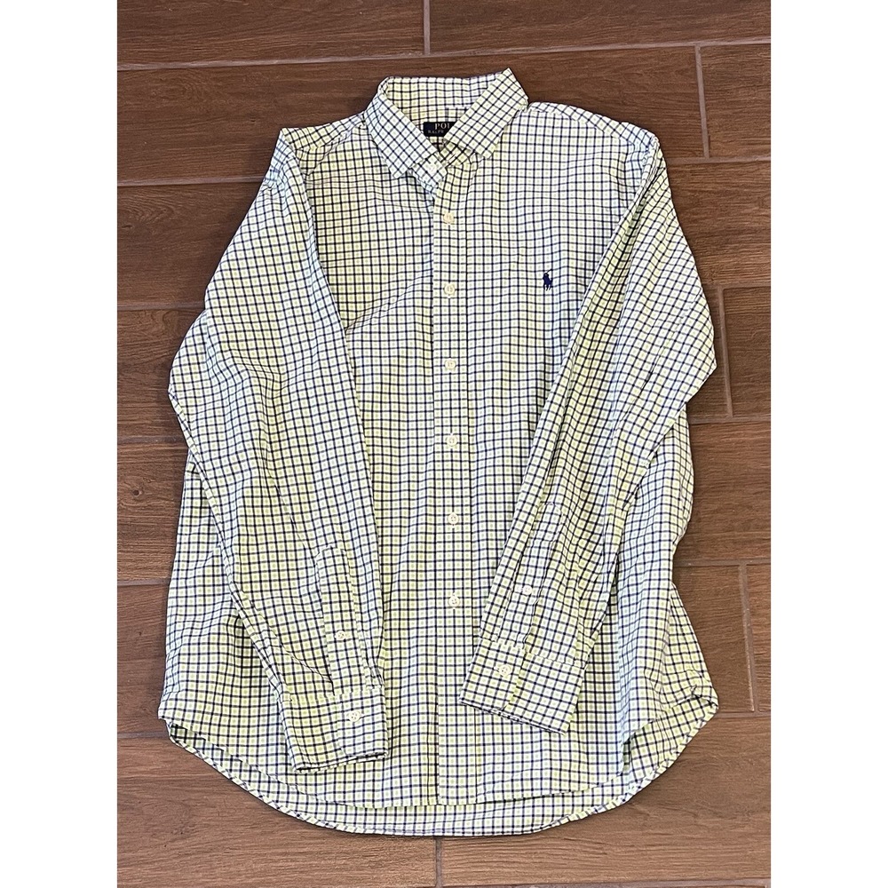 Polo Ralph Lauren Men's Shirt Size Large Long Sleeve Green Gingham Check